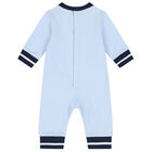 Baby Boys Blue Logo & Animals Romper, 1, hi-res